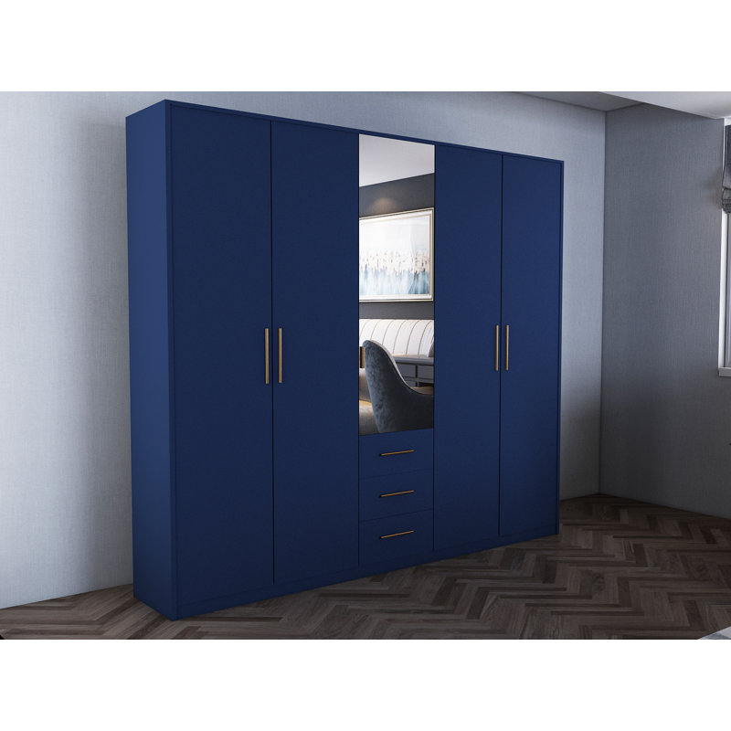 Pamel 5 Door Manufactured Wood Wardrobe, Blue