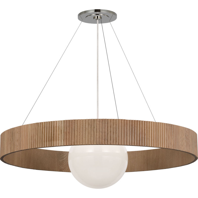 Arena 42" Ring and Globe Chandelier, Natural Oak;Polished Nickel;White Glass