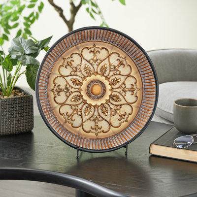 Doliya Polystone Embossed Detail Scroll Gold Charger with Stand