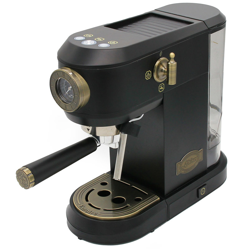Ophelia & Co. Evita Semi-Automatic Espresso Machine with Frother, Black/Polished Brass