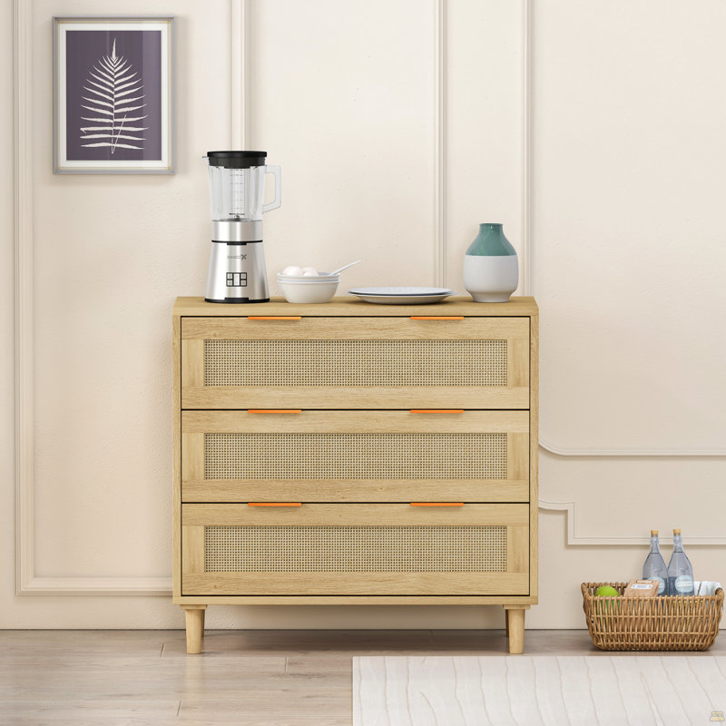 Armoire de rangement 31,5 po à 3 tiroirs avec tiroir en rotin