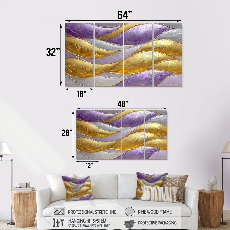 Chippenham - Waves Wall Art - ensemble de décorations murales modernes, 4, H 28 po x l 48 po