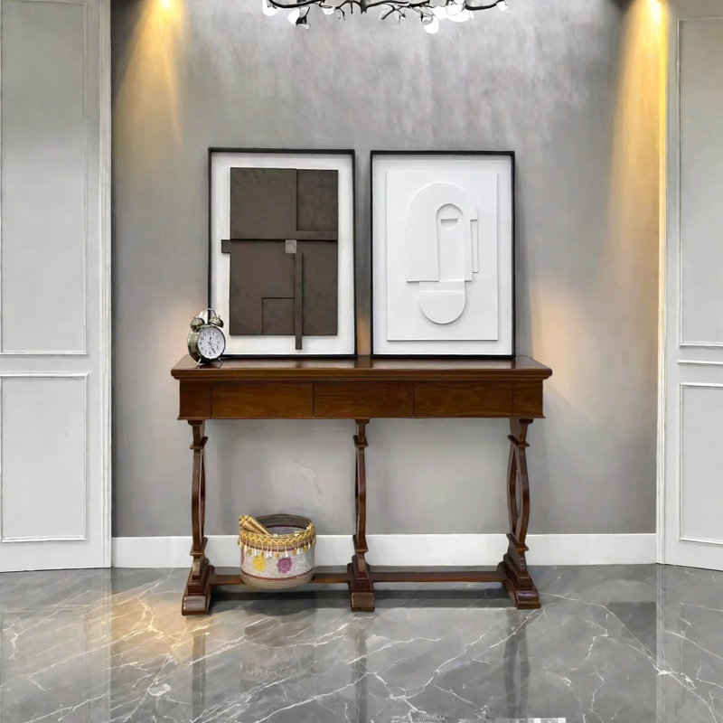 Retro Classical Console Table, 31.5" H x 39.37" W x 15.75" D, Brown