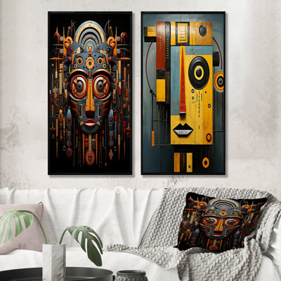 Ensemble de 2 masques jaunes sur toile - masque africain