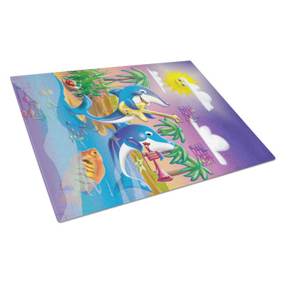 Tempered Glass Dolphin's Playing Music Cutting Board