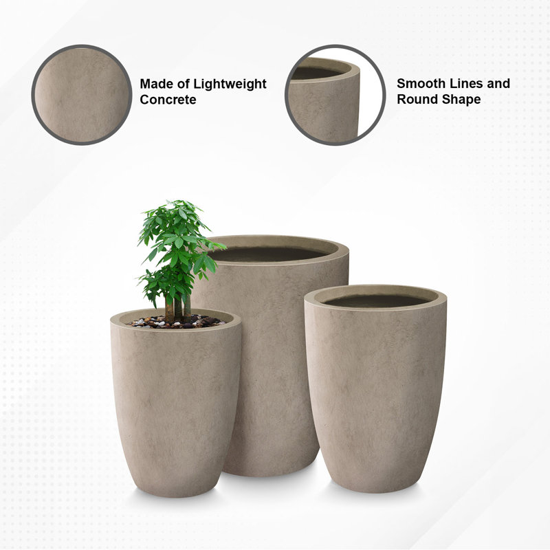 Cylinder Cement Planters on Wooden Stands, Set of 2, Terracotta Cylinder Cement Planters on Wooden Stands, Set of 2, Terracotta