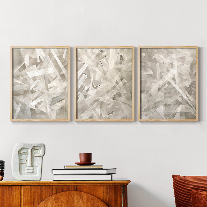 Abstract  Series  XIX  -Set Of 3 Framed Giclee Prints -Ready to Hang, 10" H x 8" W, Natural Framed