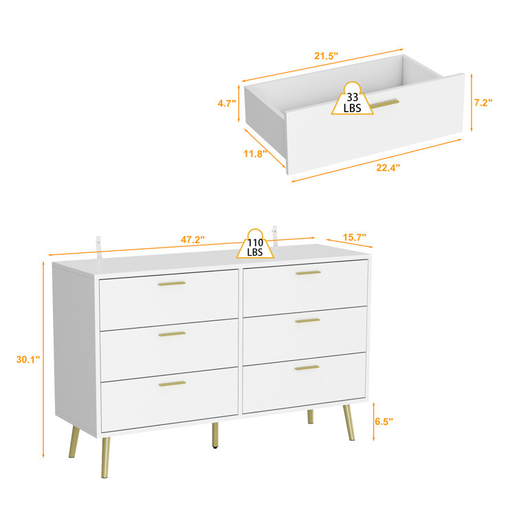 Modern 6-Drawers 47.2" W Stylish Dresser With Ample Storage