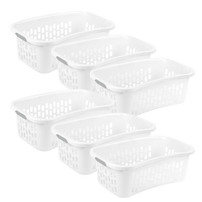 Sterilite HipHold Laundry Basket, 1.5 Bushel Plastic Hamper, White, 12 Pack