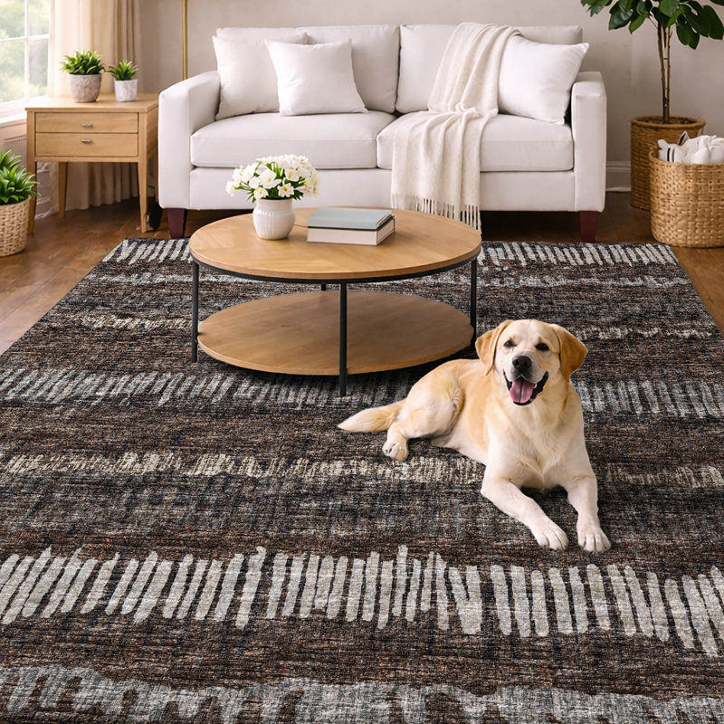 Tapis à poils longs de qualité supérieure lavable à la machine, Brun, 3 pi x 5 pi