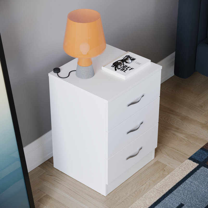 Maybery 3 - Drawer Bedside Table Nightstand, White
