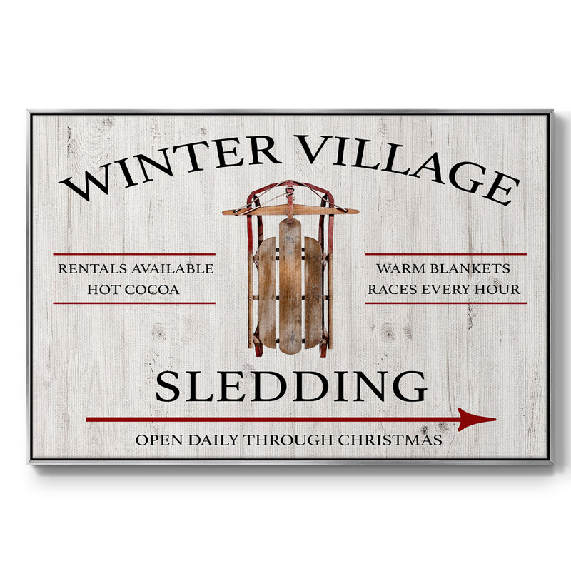 Traîneau à neige Winter Village, H 27 po x l 41 po x P 2 po, Toile avec cadre argenté