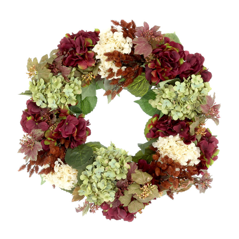 26" Hydrangea Fall Wreath with Bunny Tail's and Ivy