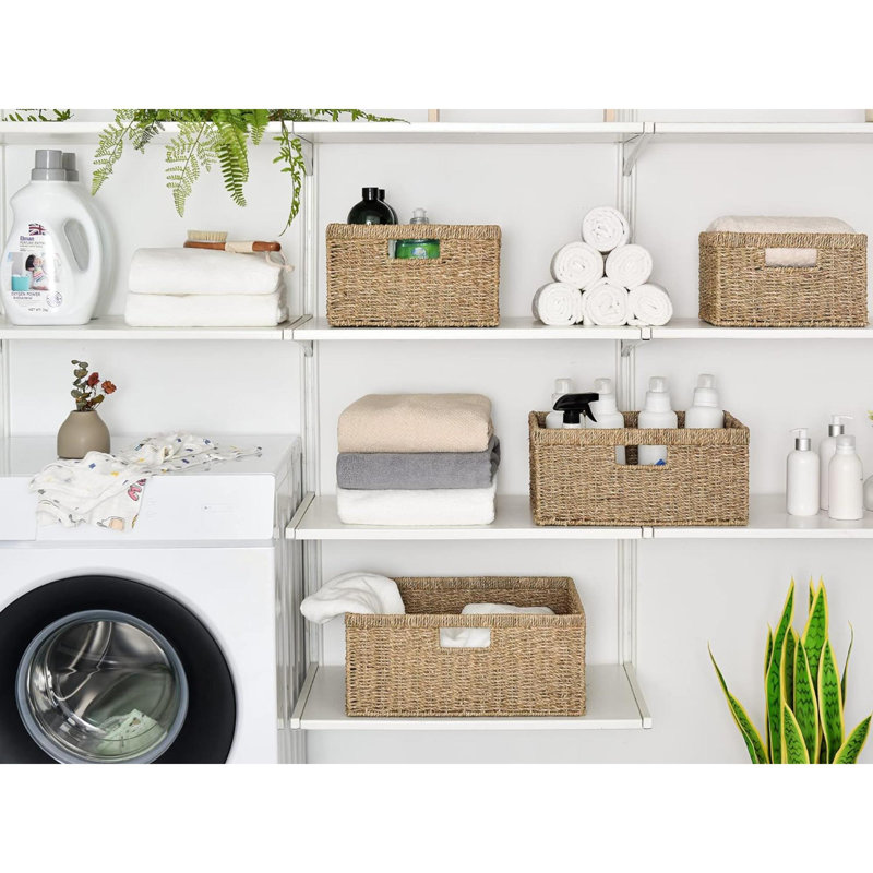 Panier en osier géant pour l'organisation, panier de rangement en ruppie maritime avec poignées intégrées, panier en osier tissé à la main pour couverture, paquet de 1