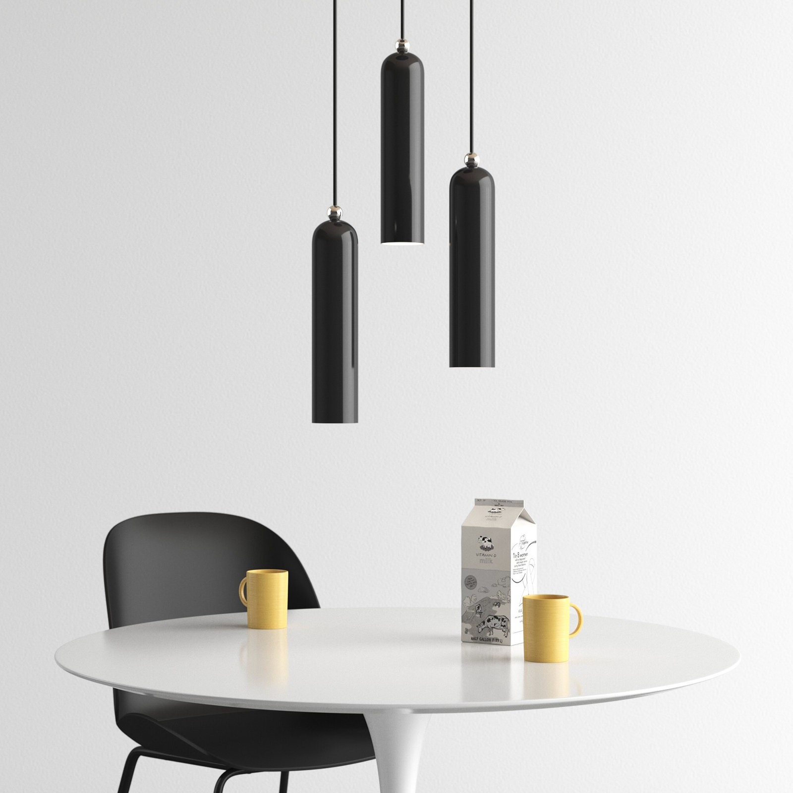 Halle 3 Light Metal Dimmable Pendant, Shiny Black