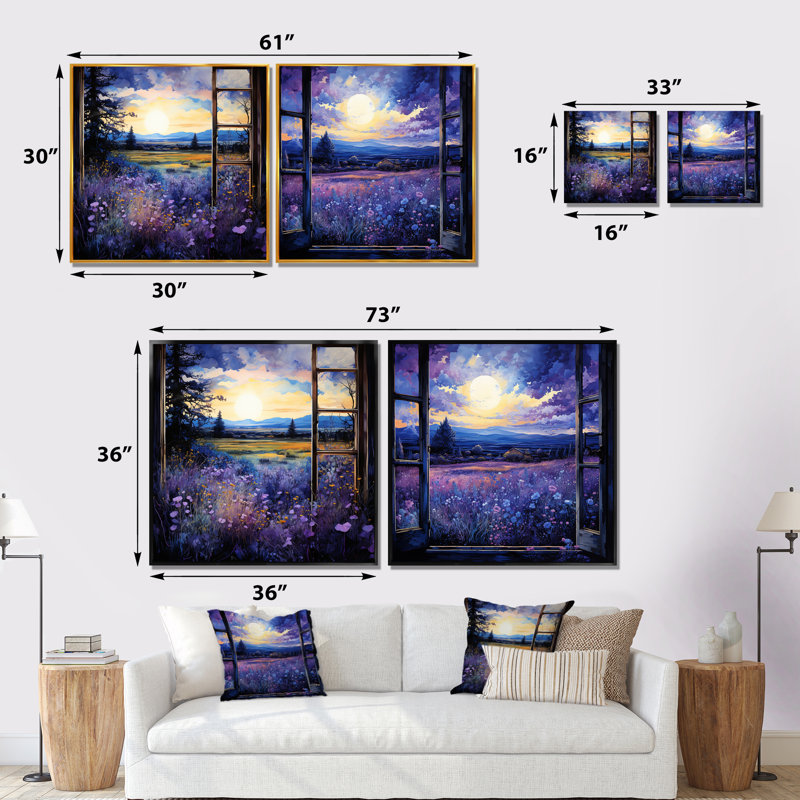 Lavande Horizon Country Side Windows I - ensemble de 2 reproductions d'art de ferme, Toile tendue, H 16 po x l 33 po x P 1 po