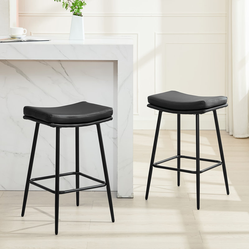 Upholstered 26" Backless Saddle Barstools, Black, 2