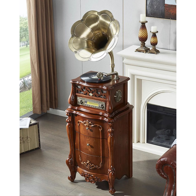 Gramophone rétro en bois d'hévéa