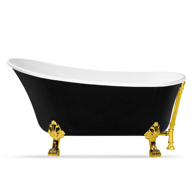 67" Streamline Clawfoot Soaking Acrylic Bathtub, Polished Gold, Polished Gold
