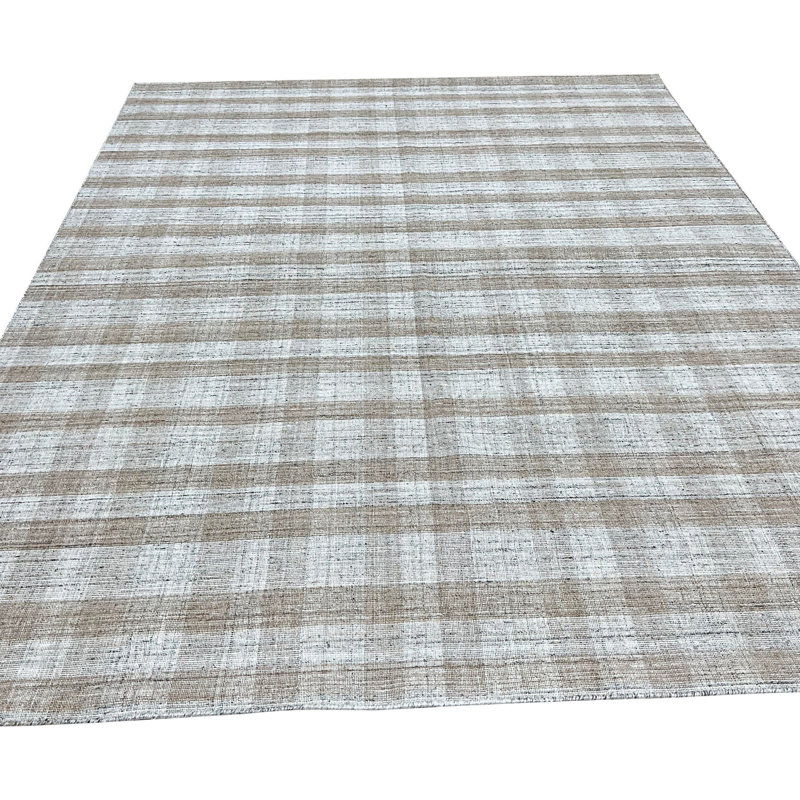 Tapis contemporain ivoire en laine tissé à la main