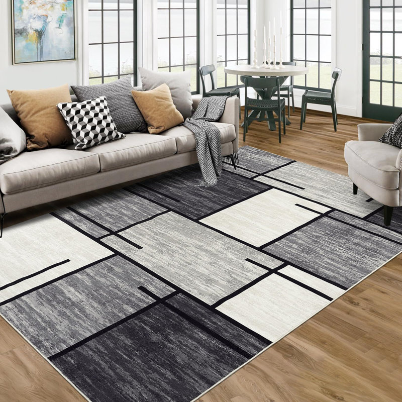 Washable Rug 9X12 Rug For Living Room Geometric Rug