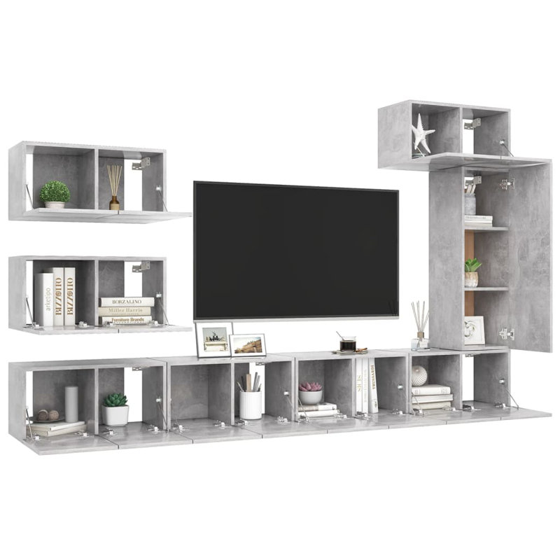 Gillison Unfinished Floating Entertainment Centre for TVs up to 88", Concrete Grey