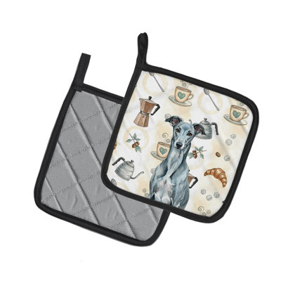 Blue Brindle Greyhound Coffee Bar Pair of Pot Holders