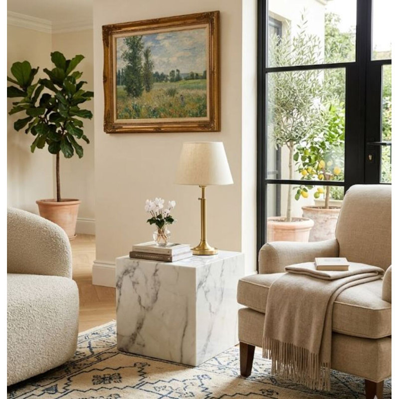 Yonaguini Marble Side Table, 15.75" H x 15.75" W x 15.75" D