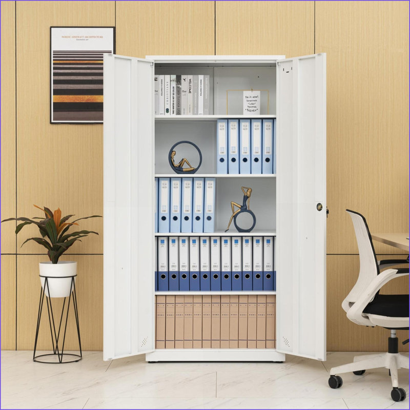 Armoires avec tablettes réglables Portes verrouillables | Acier blanc cassé | Maison / Bureau, Blanc