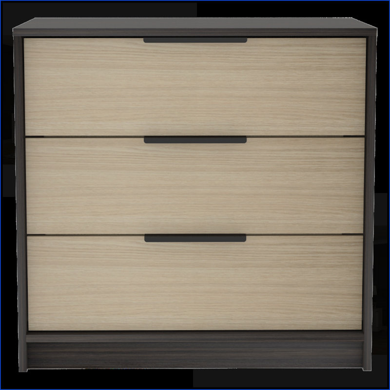 Commodes | Commode 3 tiroirs Kaia, noire / pin, largeur 27,5 po | Panneau de particules | Multicolore, Noir / brun