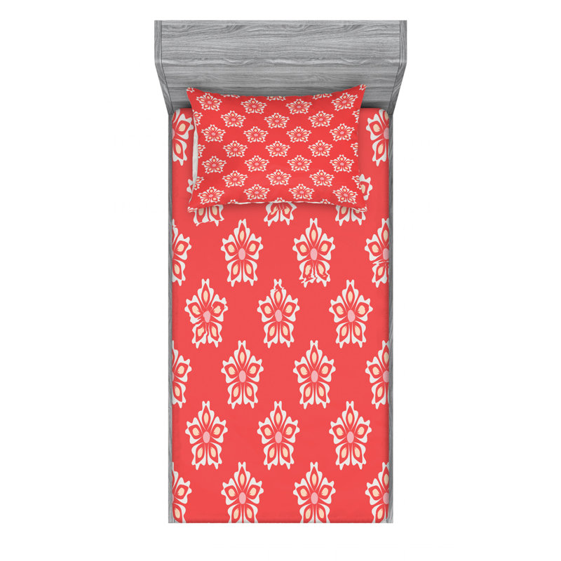 Microfiber Floral Sheet Set, Twin Sheet Set with Fitted Sheet