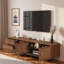 Meuble télé moderne avec 2 tiroirs profonds, armoire de rangement avec portes à lattes chics et gestion des câbles