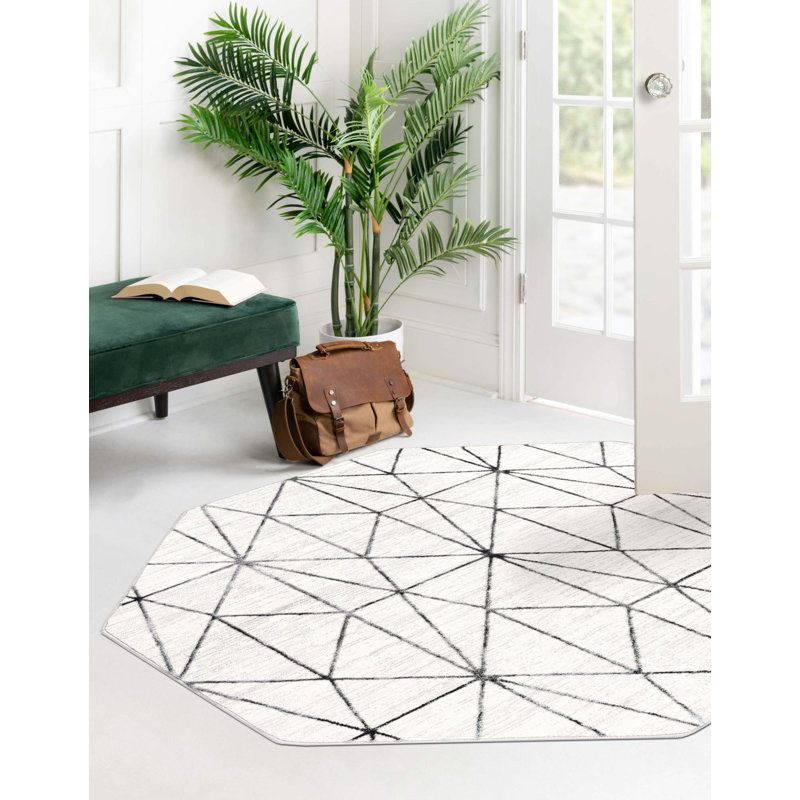 Tapis intérieur rectangulaire en polyester tissé à la machine abstrait Eshin, Octogone 5 pi 3 po