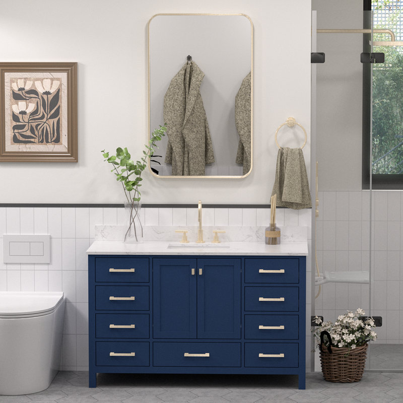 Meuble-lavabo double en bois massif et manufacturé Yakia, Blue, 54