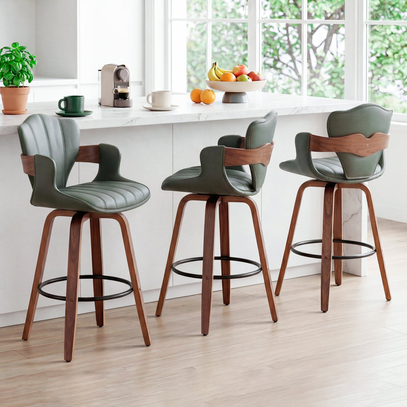 Tabouret de bar pivotant à 360 ° Hocking avec structure en bois, Tabouret de comptoir (siège d'une hauteur de 25 p, Vert