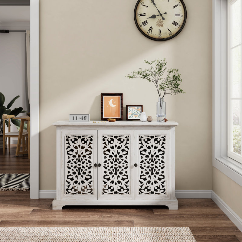 Armoire de rangement antique, buffet vintage avec 3 portes sculptées, armoire d'appoint pour la cuisine, la salle à manger, le salon et le couloir