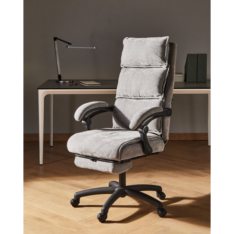 Chenille Office Chair with Headrest, Grey