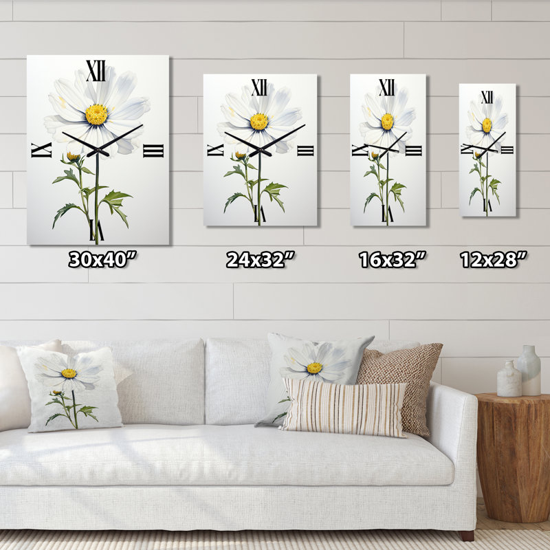 Horloge murale surdimensionnée White Daisies Sublime Simplicity II, H 32 po x l 24 po x P 1 po