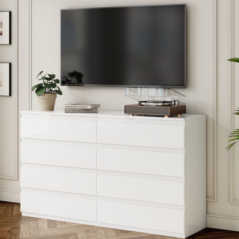 Commode double 8 tiroirs l 55,1 po, Blanc