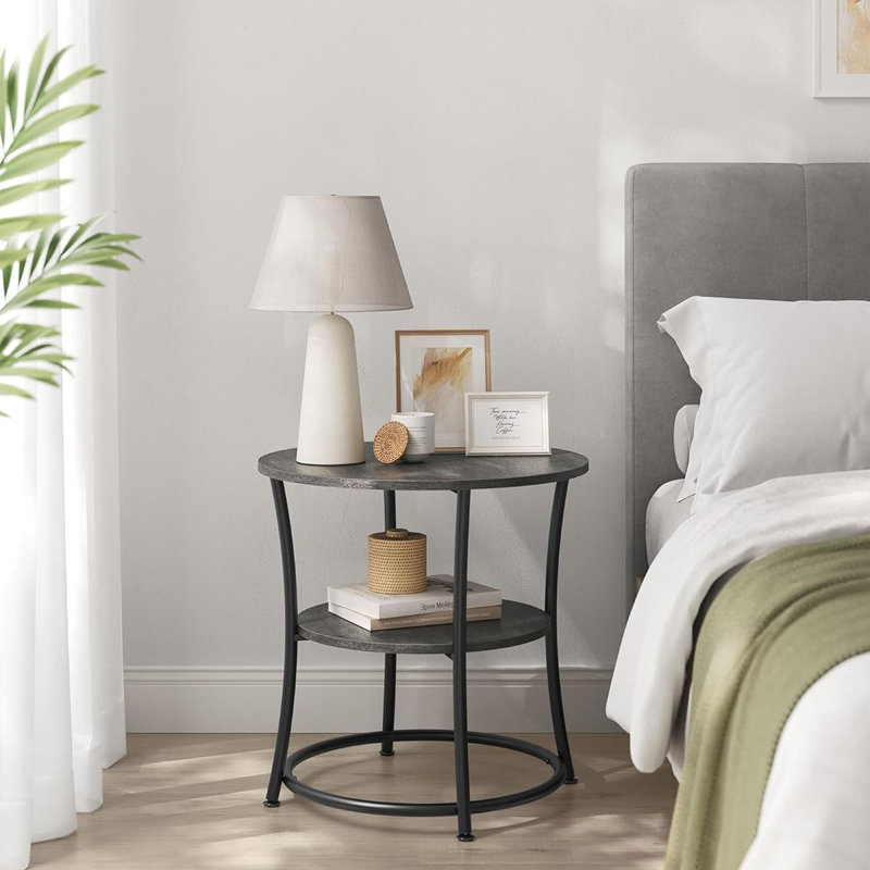 Side Table, Round End Table With 2 Storage Shelves For Living Room, Bedroom, Nightstand With Steel Frame For Small Spaces, Accent Coffee Table