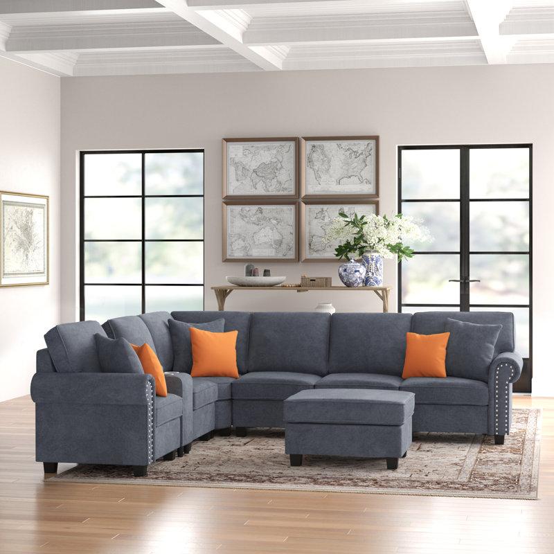 Kettner 136.35" Wide Reversible Modular Corner Sectional with Ottoman, Dark Grey Chenille