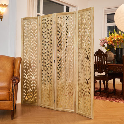 5.75ft Room Divider Solid Wood Natural Privacy Screen by Gracie Oaks