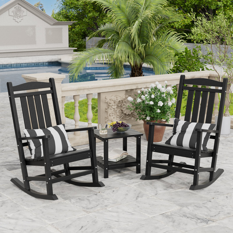 2-Person Stylish Rocking Chair Set with Coffee Table, Black