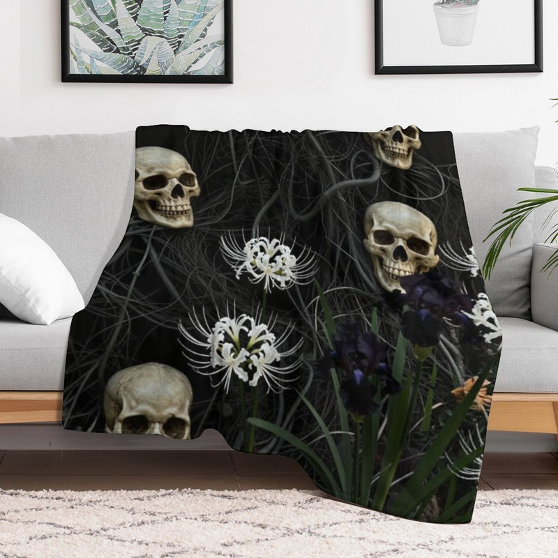 Jeté en flanelle Skulls And Flowers, 40 po x 50 po