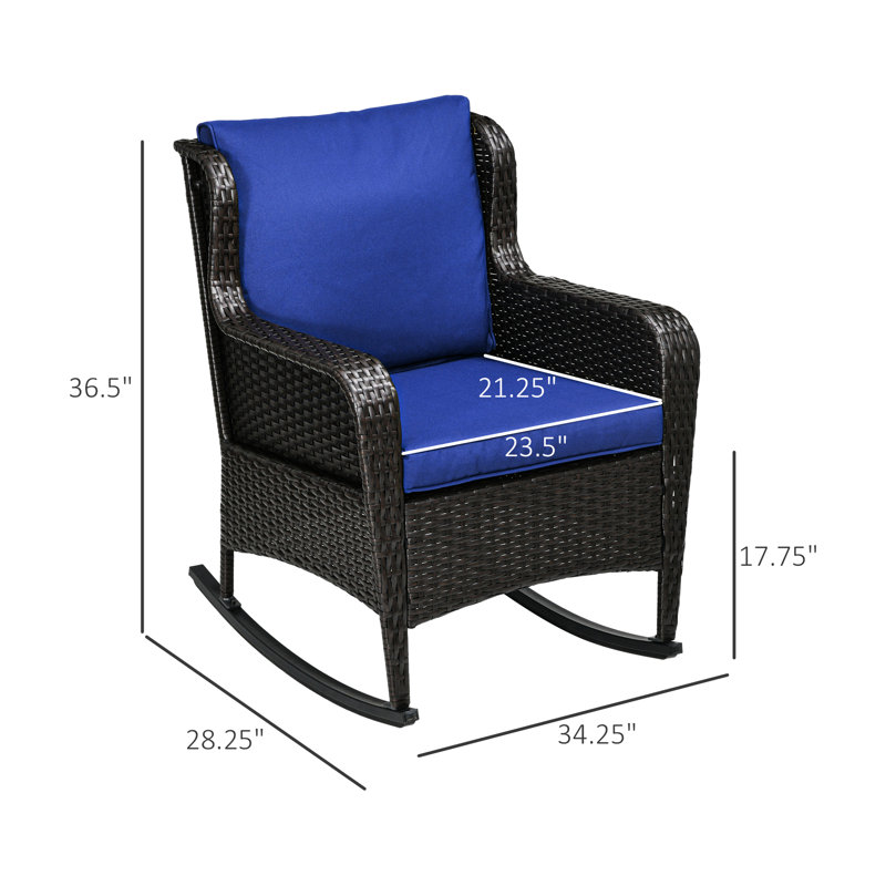 Chaise berçante de jardin avec relaxant - bleu foncé, structure en acier, capacité de poids élevée pour le patio, chaise berçante