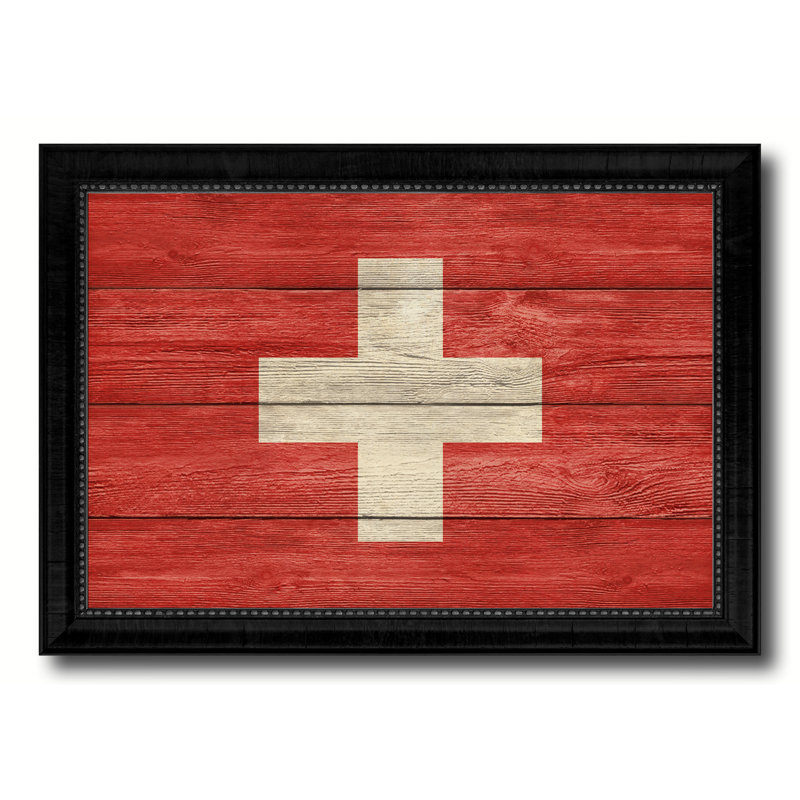 « switzerland country flag », impression sur toile encadrée, H 21 po x l 30 po x P 1 po, Encadrement noir