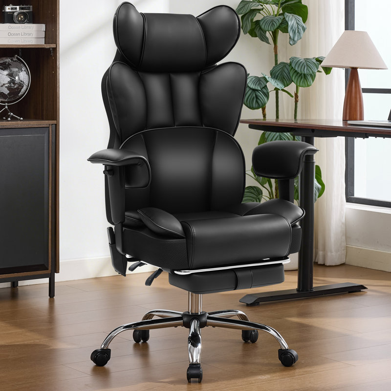 Fauteuil de bureau massant avec repose-pieds et fonction chauffante, fauteuil ergonomique grande taille avec soutien lombaire, fauteuil de bureau pivotant inclinable à dossier haut