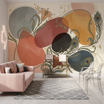 Murale de plumes de paon Art Nouveau