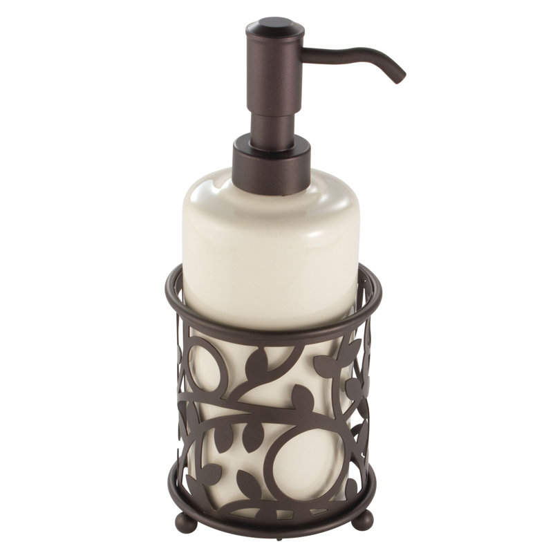 Vanilla and Bronze Ceramic Soap Dispenser with Vine Design