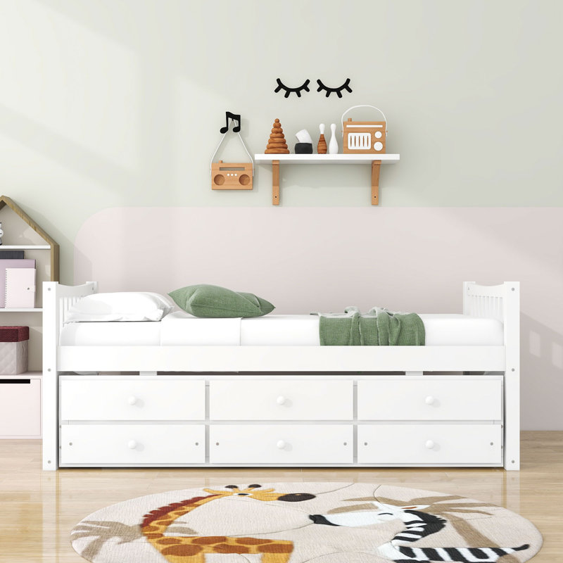 Badi Kids Twin Platform with Trundle with Drawers, White